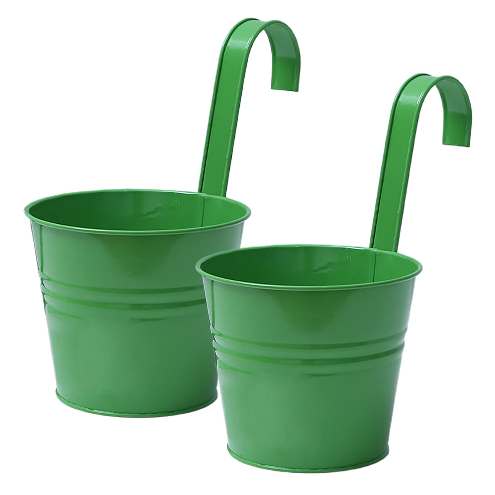 2Pcs Metal Hanging Flower Pots with Detachable Hook - 3.93x5.9 Inch Iron Planters for Fence, Deck, Balcony & Garden - Perfect for Outdoor Decor and Small Space Gardening