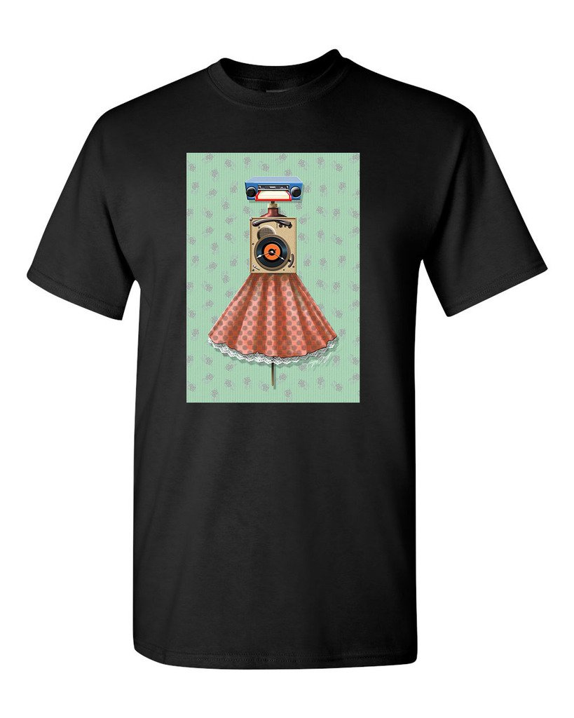 Vintage Music Radio Dress Retro Tanya Ramsey Artwork T-Shirt for Adults - Perfect for Casual Wear, Music Festivals & Retro-Themed Parties