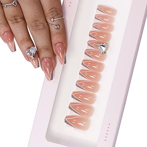 Beromt 12-Piece False Nails Set - Matte Finish Acrylic Full Cover Fake Nails with Nail Glue Stickers & Nail Art Kit (Bellerina Style BFN260FN) - Perfect for Parties, Weddings, and Special Occasions