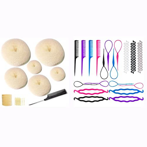 19PCS Hair Braiding Kit with Donut Bun Maker - Professional Styling Tools for Curly, Wavy & Natural Hair - Perfect for DIY Salon, Weddings & Everyday Hairstyles (Golden)