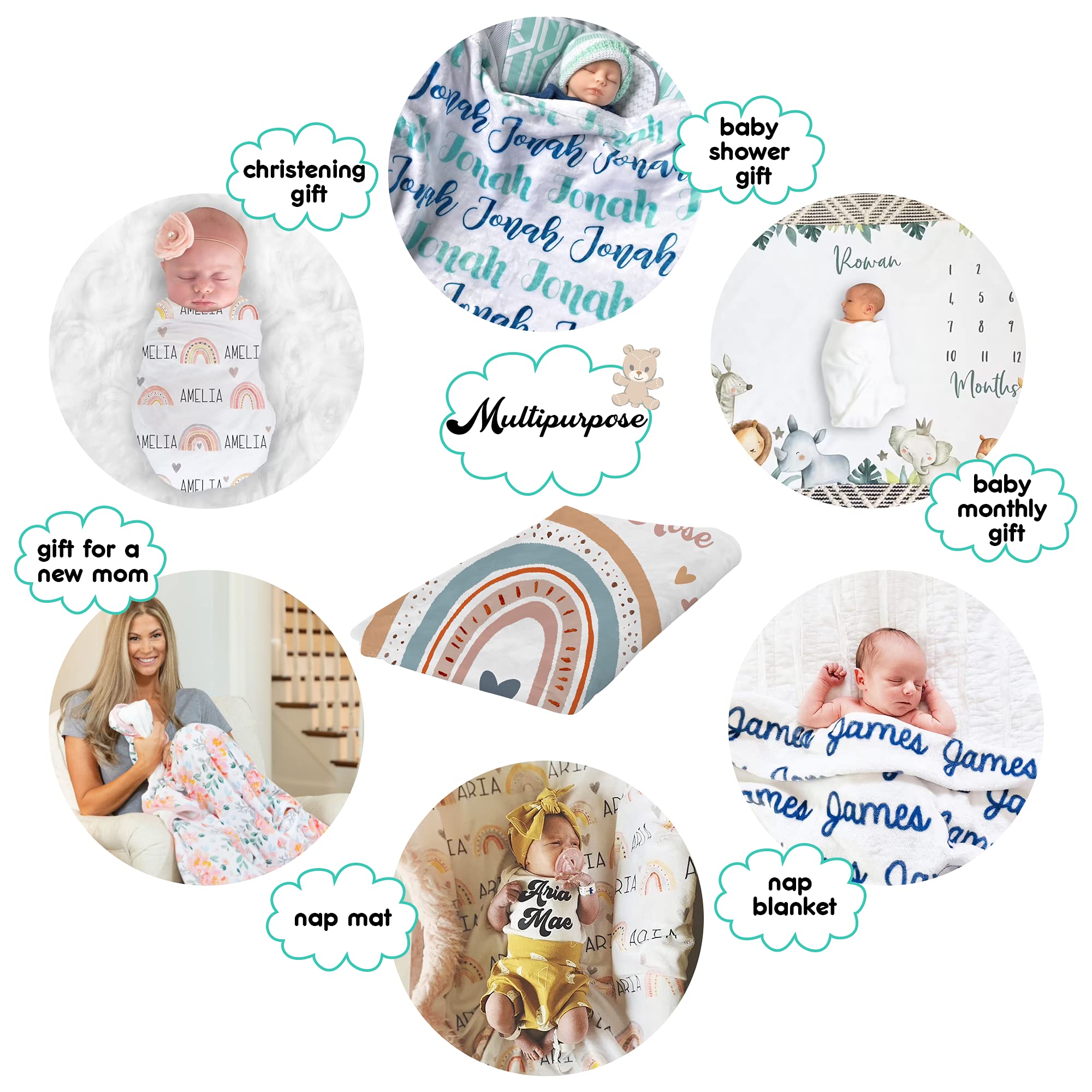 Personalized Baby Blanket with Name - Custom Embroidered Soft Blanket for Newborns, Infants & Toddlers - Perfect Baby Shower Gift, Nursery Essential & Name Reveal Keepsake - Ideal for Crib, Stroller & Snuggling