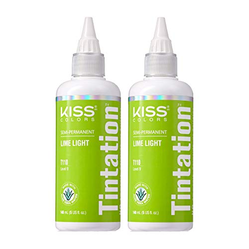 Kiss Tintation Semi-Permanent Hair Color - 5oz Lime Light (2 Pack) | Vibrant Fashion Hair Dye for DIY Styling & Creative Looks at Home