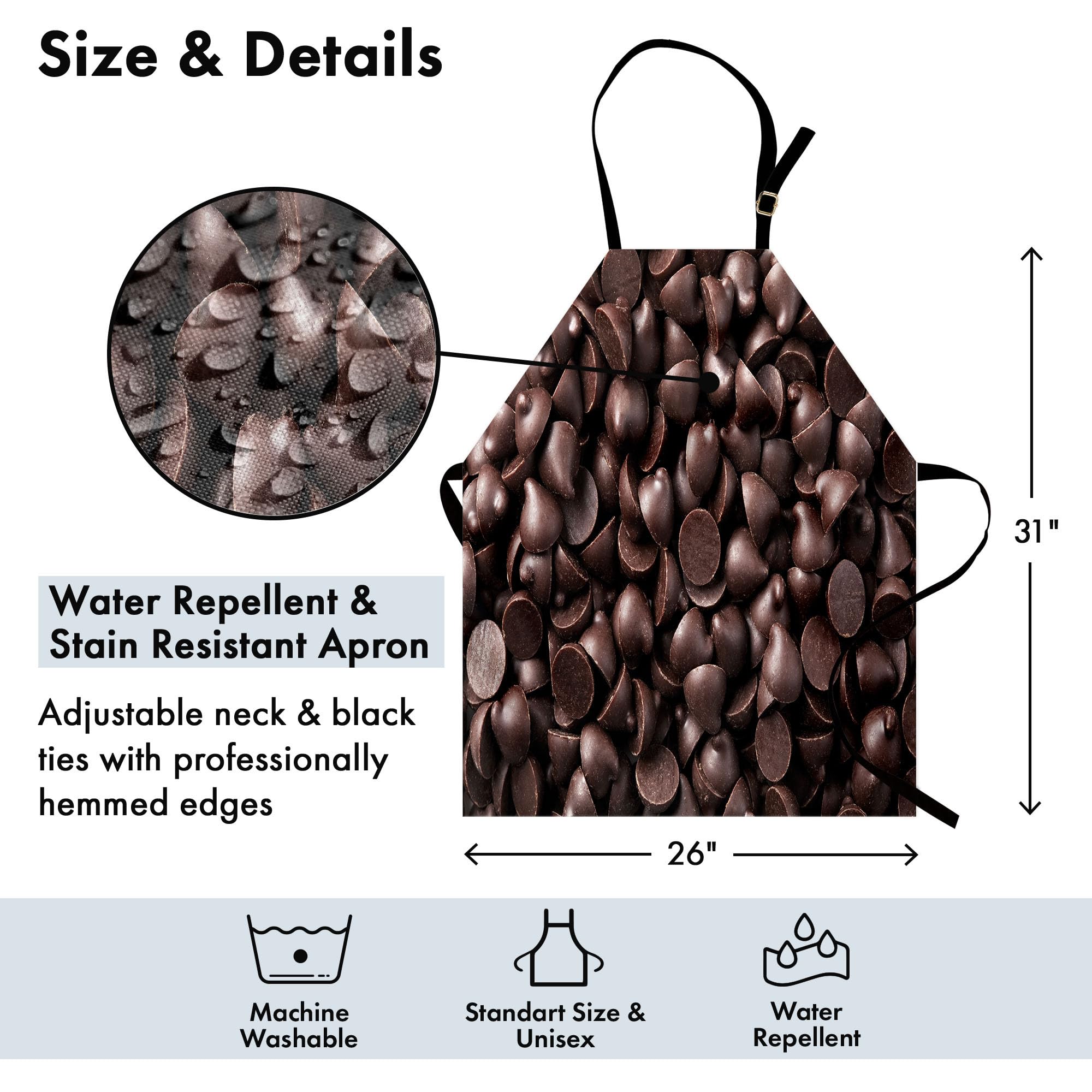 Ambesonne Chocolate Apron - Unisex Adjustable Kitchen Bib with Chocolate Chips Print for Cooking, Baking & Gardening - Perfect for Home Chefs, Bakers & Food Photographers (Brown)