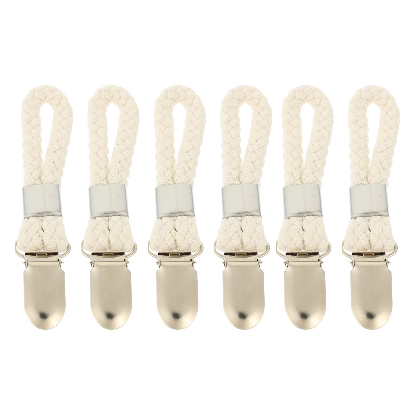 UPKOCH 6 Pack Stainless Steel Towel Clips with Braided Cotton Loops - Heavy Duty Kitchen & Bathroom Towel Hangers for Hanging Dish Towels, Hand Towels, Aprons - Perfect for Home, Restaurant, RV Use