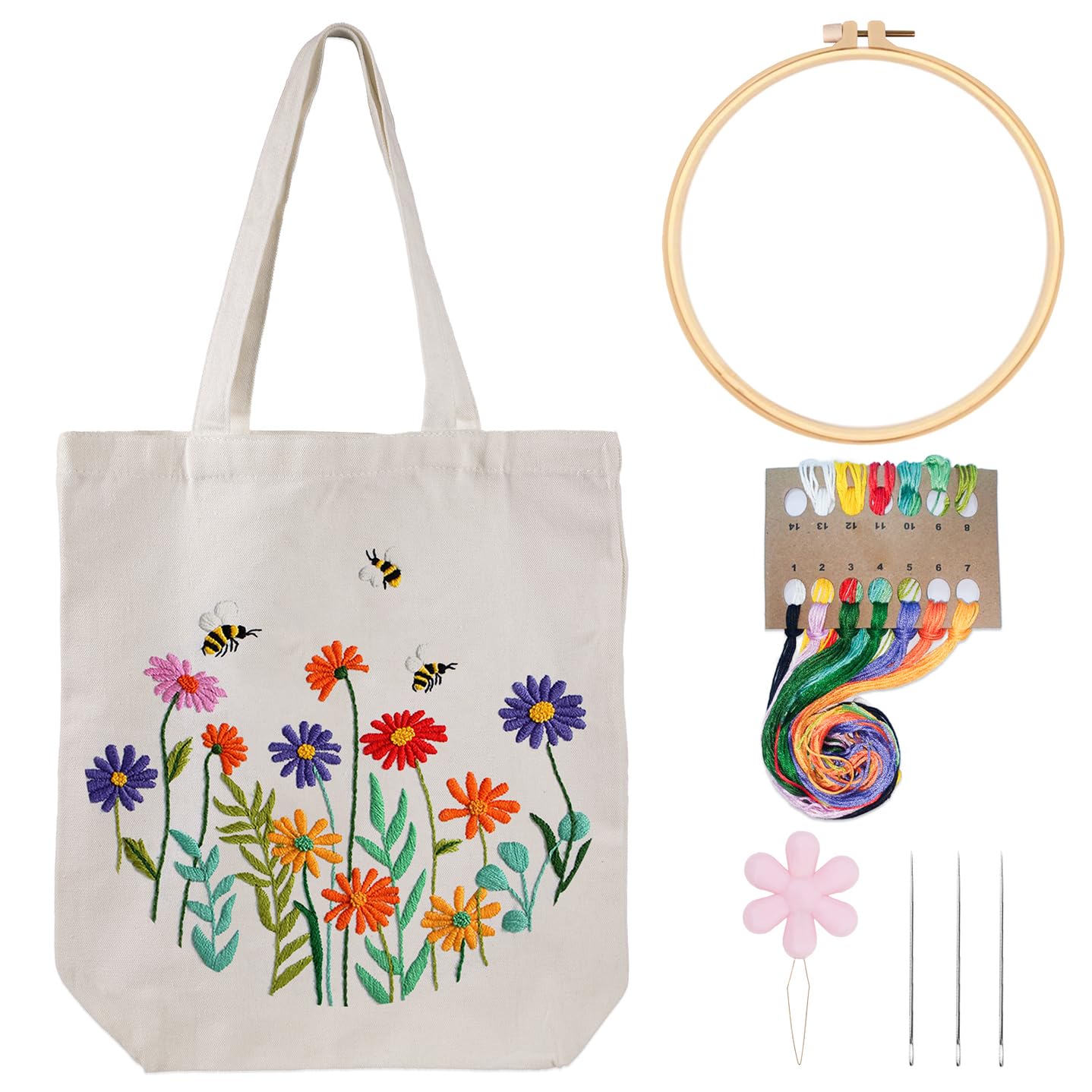 Louise Maelys Beginner Embroidery Kit - DIY Cross Stitch Tote Bag with Floral Pattern, Needlepoint Craft Set Includes Hoop & Instructions | Perfect for Adults Arts & Crafts, Home Decor, Gift Making