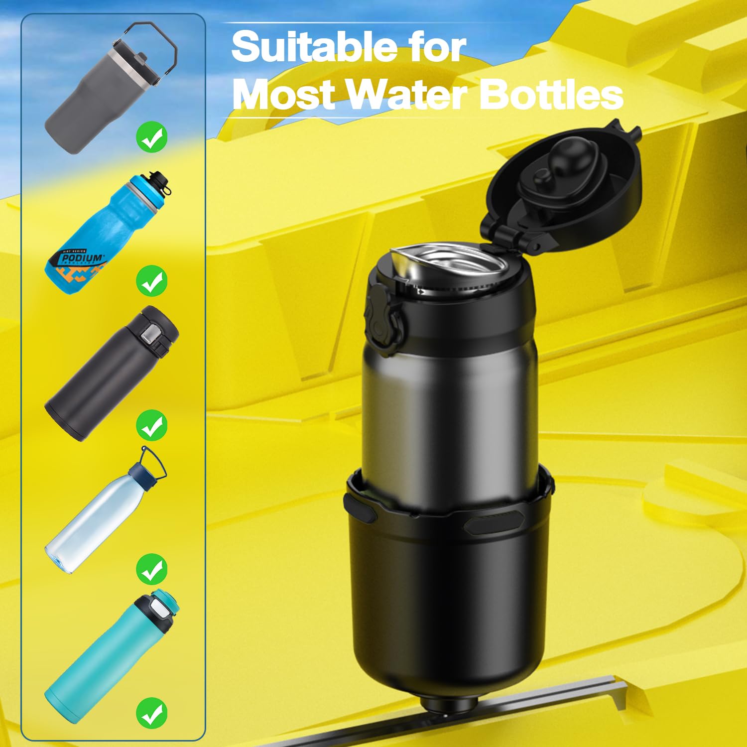 **Kayak Cup Holder with Rubber Tab - Multifunctional Drink & Phone Holder, Fishing Tool - Track Mount Installation - Durable Kayak Accessories for Fishing, Paddling & Outdoor Adventures**