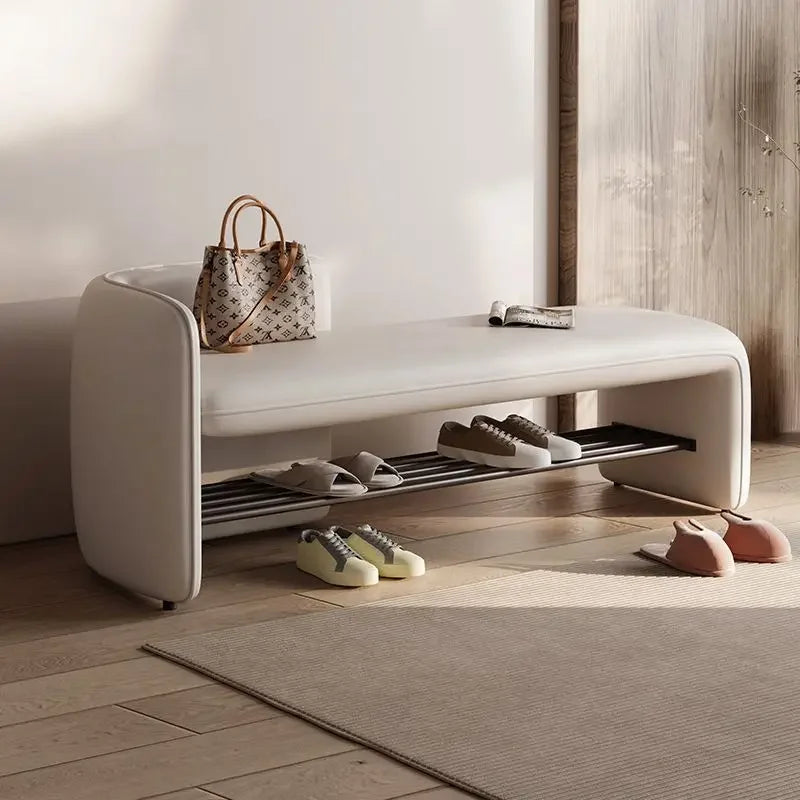 Premium Leather Shoe Changing Bench with Sturdy Iron Base - Customizable Design for Entryway, Bedroom & Dressing Room - Perfect for Home Organization & Shoe Storage