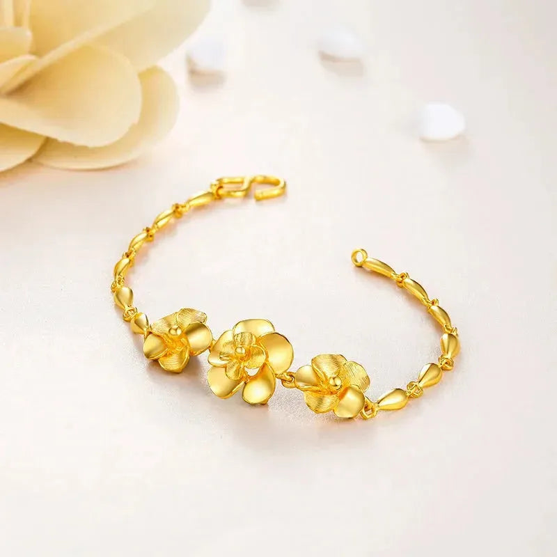 24K Pure Gold Bracelet 999 Solid Real Gold Bangle - Elegant Floral Design Classic Fine Jewelry for Women, Gift for Her, Wedding, Anniversary & Special Occasions
