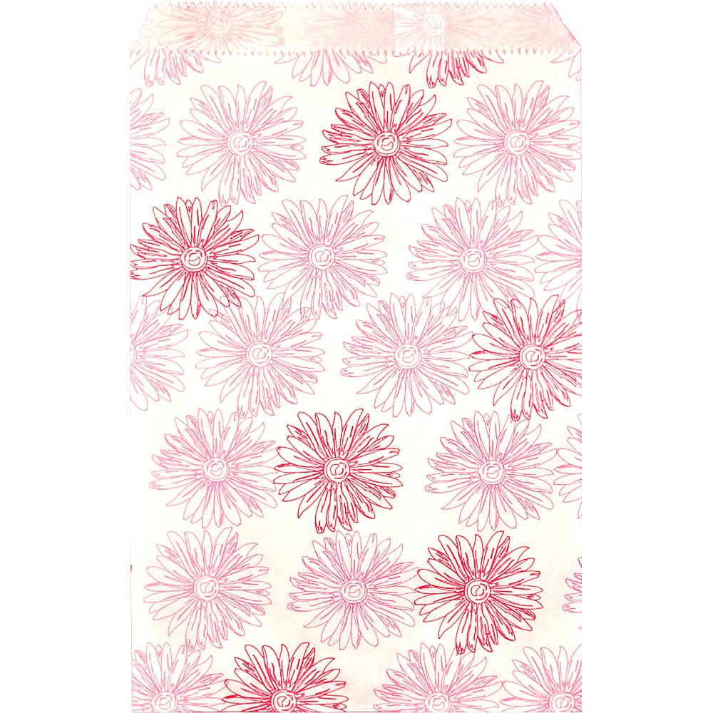 200 Pcs White Floral Gift Bags with Pink Red Flower Design - 6