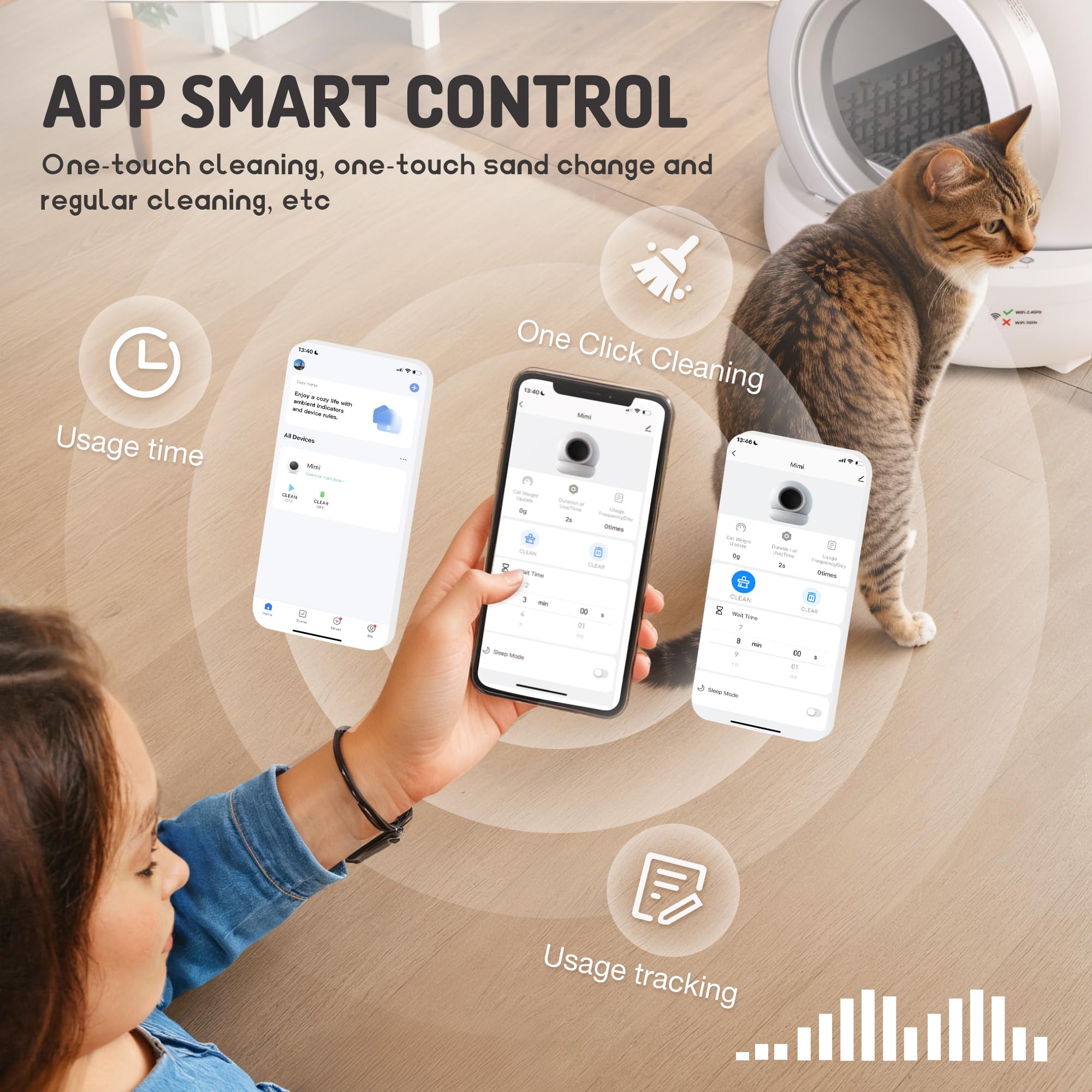 Self Cleaning Cat Litter Box - Automatic Wi-Fi Enabled Smart Litter Box for Multiple Cats with APP Control, Low Noise & Safety Features, Includes Mat & 2 Roll Garbage Bags (White) - Perfect for Busy Pet Owners & Smart Home Integration