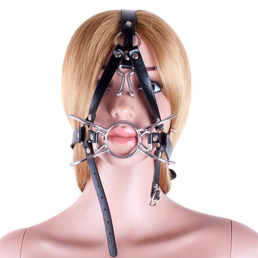 FST Metal Spider Ring Gag with Head Harness & Nose Hook - BDSM Adult Sex Toy for Couples Play - Adjustable Silver BDSM Gear for Dominance & Submission Scenes