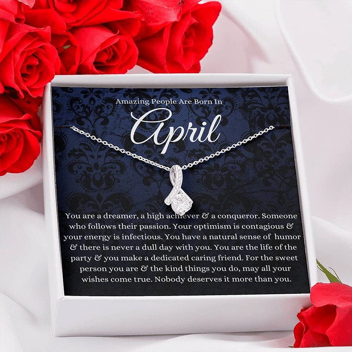 Custom Zodiac Necklace - April Birthday Gift with Card & Box for Horoscope Lovers