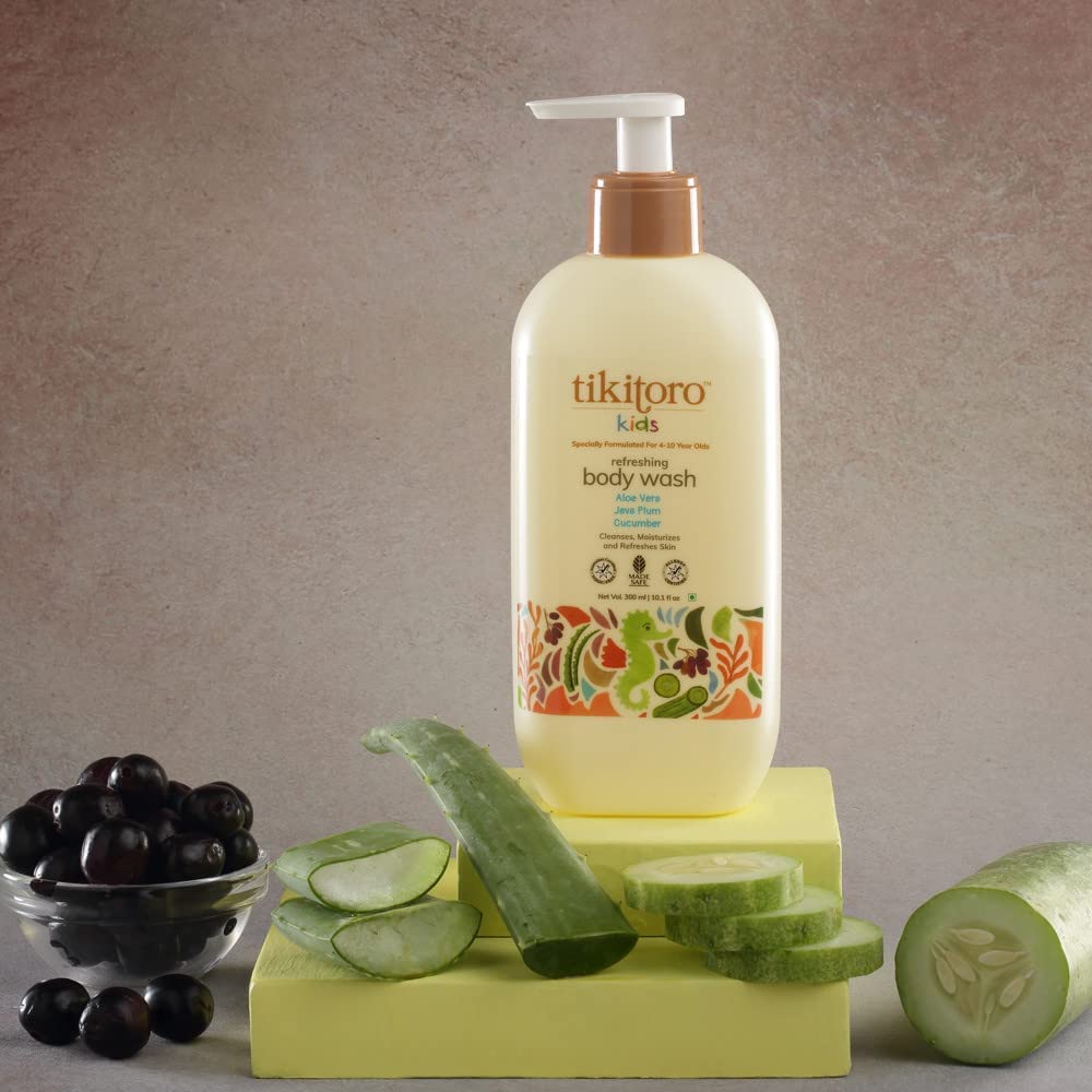 Jessica Kids Refreshing Body Wash - 100% Vegan with Cucumber, Java Plum, Vitamin C & Aloe Vera - Deeply Cleanses, Hydrates & Refreshes Skin for Kids Age 4+ (10.1 Fl Oz / 300ml) - Gentle Daily Bath & Shower for Sensitive Skin