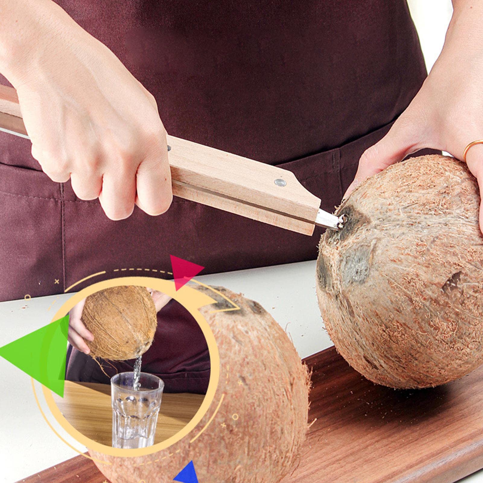 Premium Coconut Breaker Tool - Heavy Duty Fruit Opener with Ergonomic Wooden Handle for Kitchen, Camping & Travel | Easy Coconut Cutter for Young & Mature Coconuts | Perfect Kitchen Gadget for Smoothies, Baking & Tropical Recipes