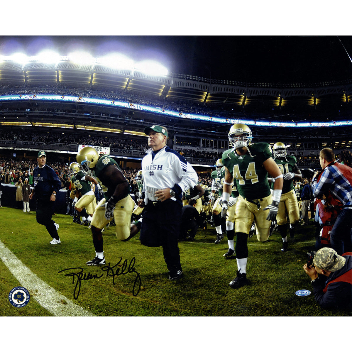 Brian Kelly Notre Dame Football Running Onto The Field - 16x20 Inch Premium Sports Photo - Perfect for Game Room Decor, Sports Memorabilia Collections, and Fighting Irish Fan Gifts