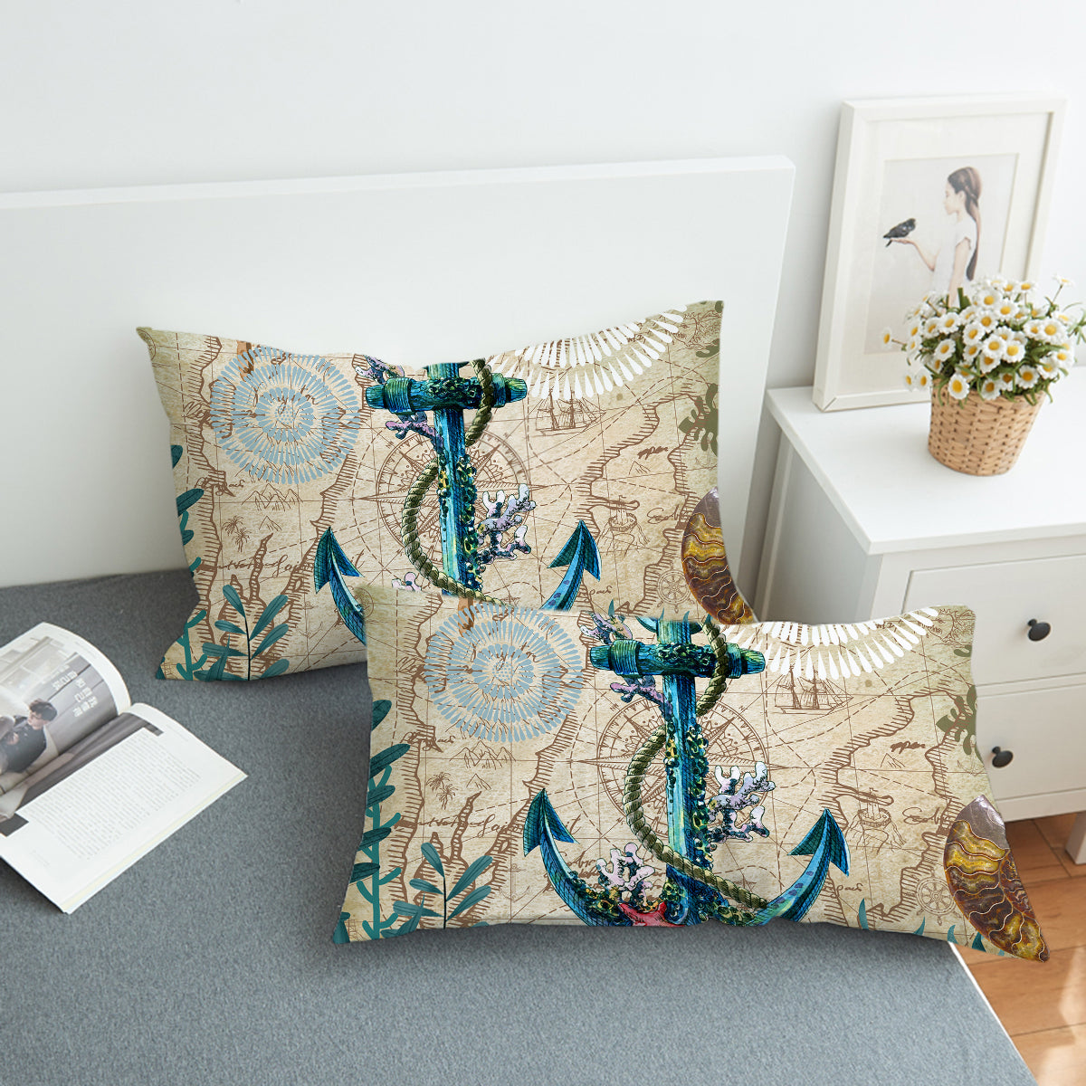 Anchor Love Comforter Set - Navy Blue Nautical Bedding Collection - Perfect for Coastal Themed Bedrooms & Guest Rooms