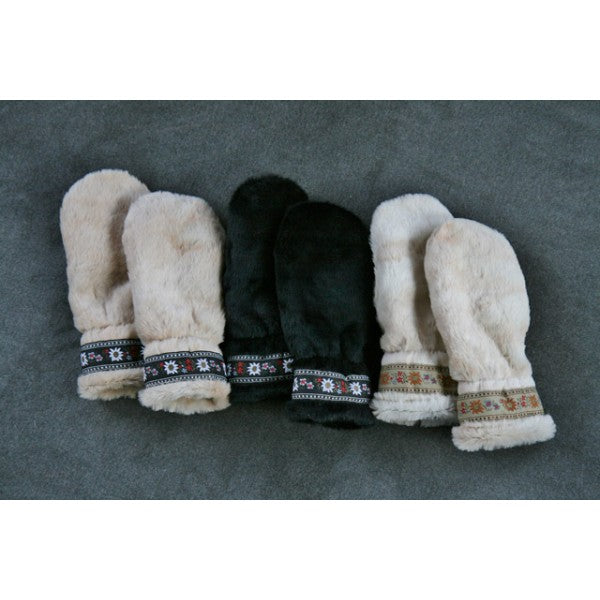 Cream Faux Fur with Tan Edelweiss Trim