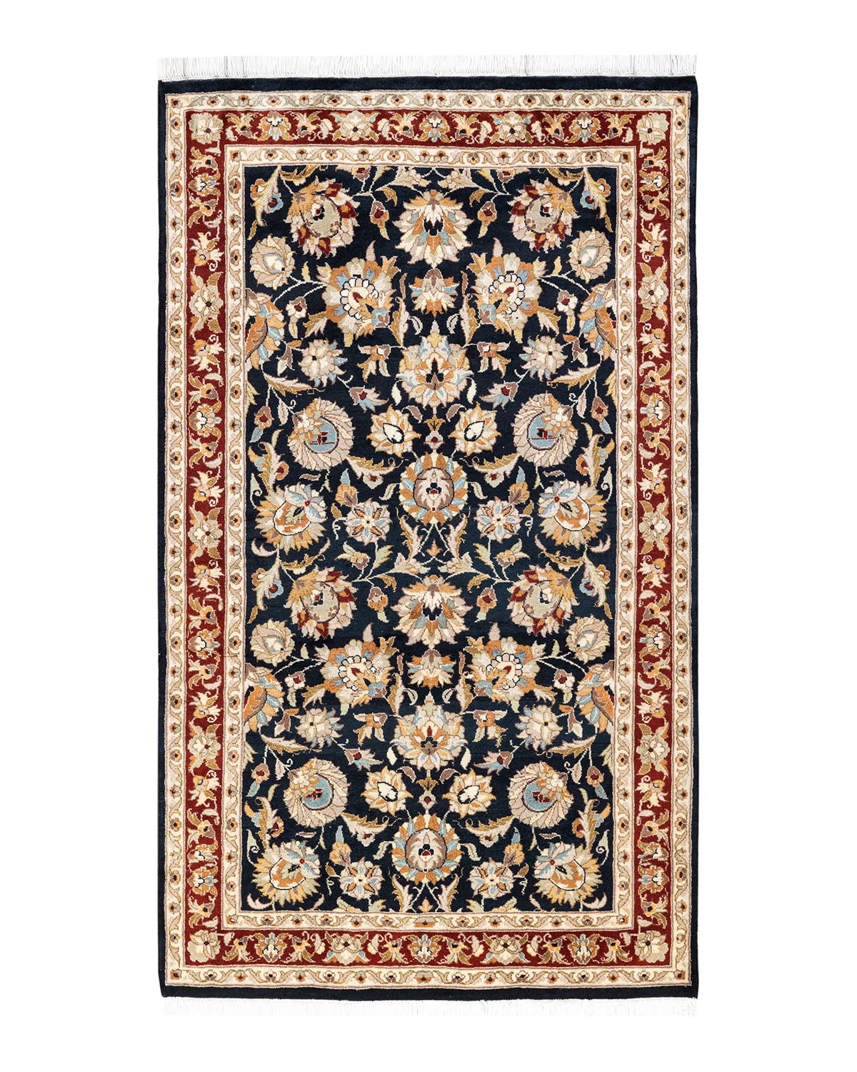 Handmade Wool Oriental Mogul Black 3x5 Area Rug - Traditional Hand-Knotted One-of-a-Kind Solo Rugs for Living Room, Bedroom & Home Decor