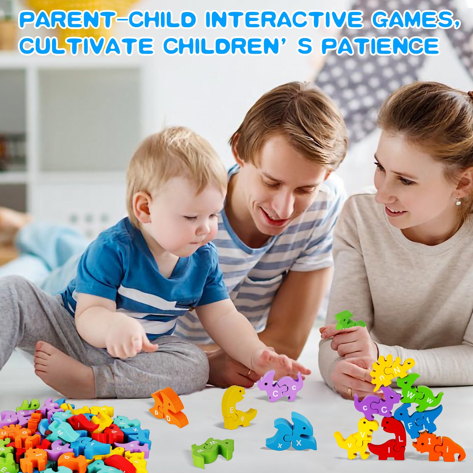 Montessori Wooden Alphabet Learning Toys for Kids Ages 3-6 - 26PCS Dinosaur ABC Matching Letters & Stacking Educational Toys | Perfect for Preschool Learning, Birthday Gifts & Montessori Classroom Activities