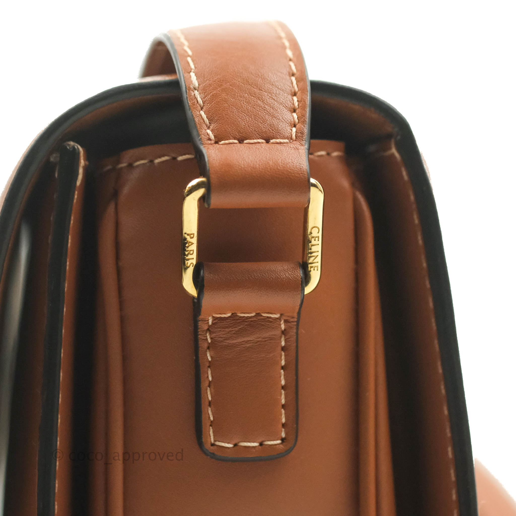 Celine Medium Triomphe Bag in Tan Shiny Calfskin Leather - Luxury Crossbody Handbag for Women, Perfect for Work, Date Night & Everyday Use