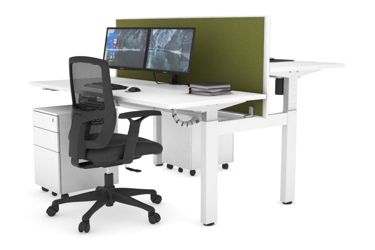 Adjustable 2-Person H Bench Workstation - White Frame (1200L x 700W) - Perfect for Office, Home Office & Co-Working Spaces