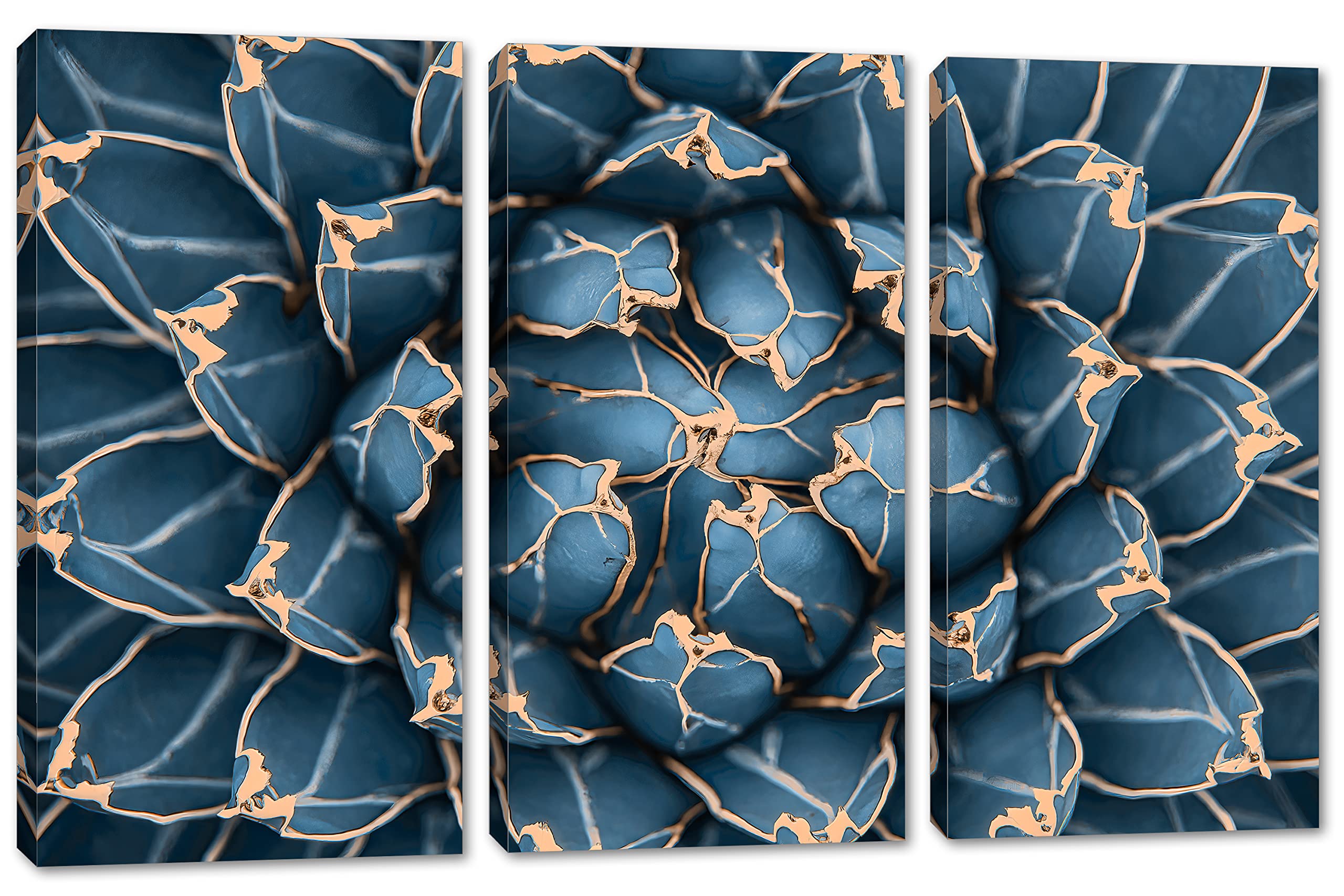 48x32 Agave Cactus Canvas Wall Art - 3 Panel Split Botanical Print in Steel Blue | Modern Home Decor for Living Room, Bedroom & Office