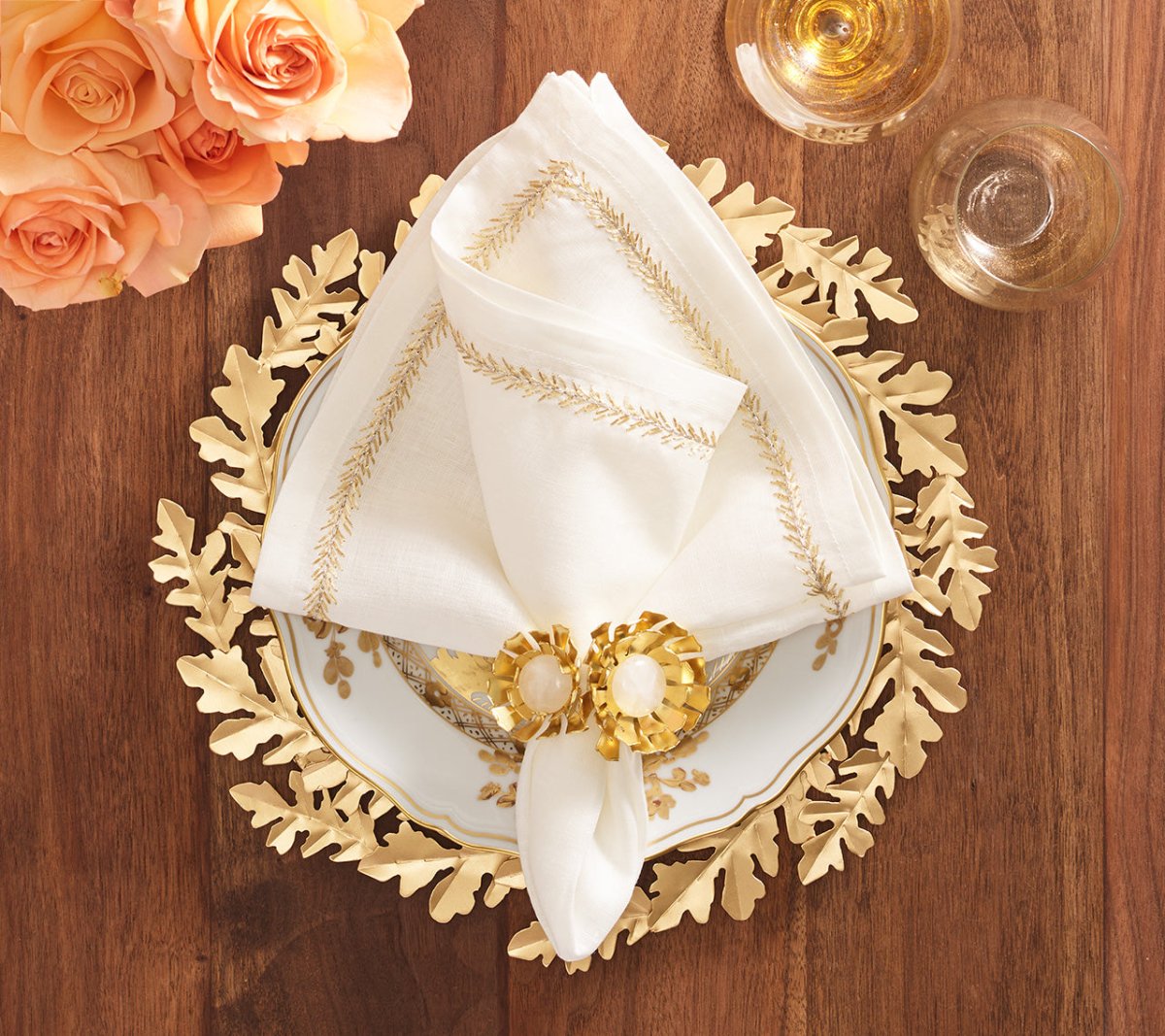 Gilded Leaves Charger Plates in Gold - Set of 4 Elegant Dinner Plates for Wedding, Party & Holiday Table Decor