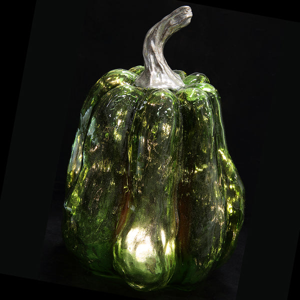 2 Pack LED Lighted Artificial Green Pumpkins - Battery Operated Fall Decor for Halloween, Thanksgiving, and Home Table Centerpiece