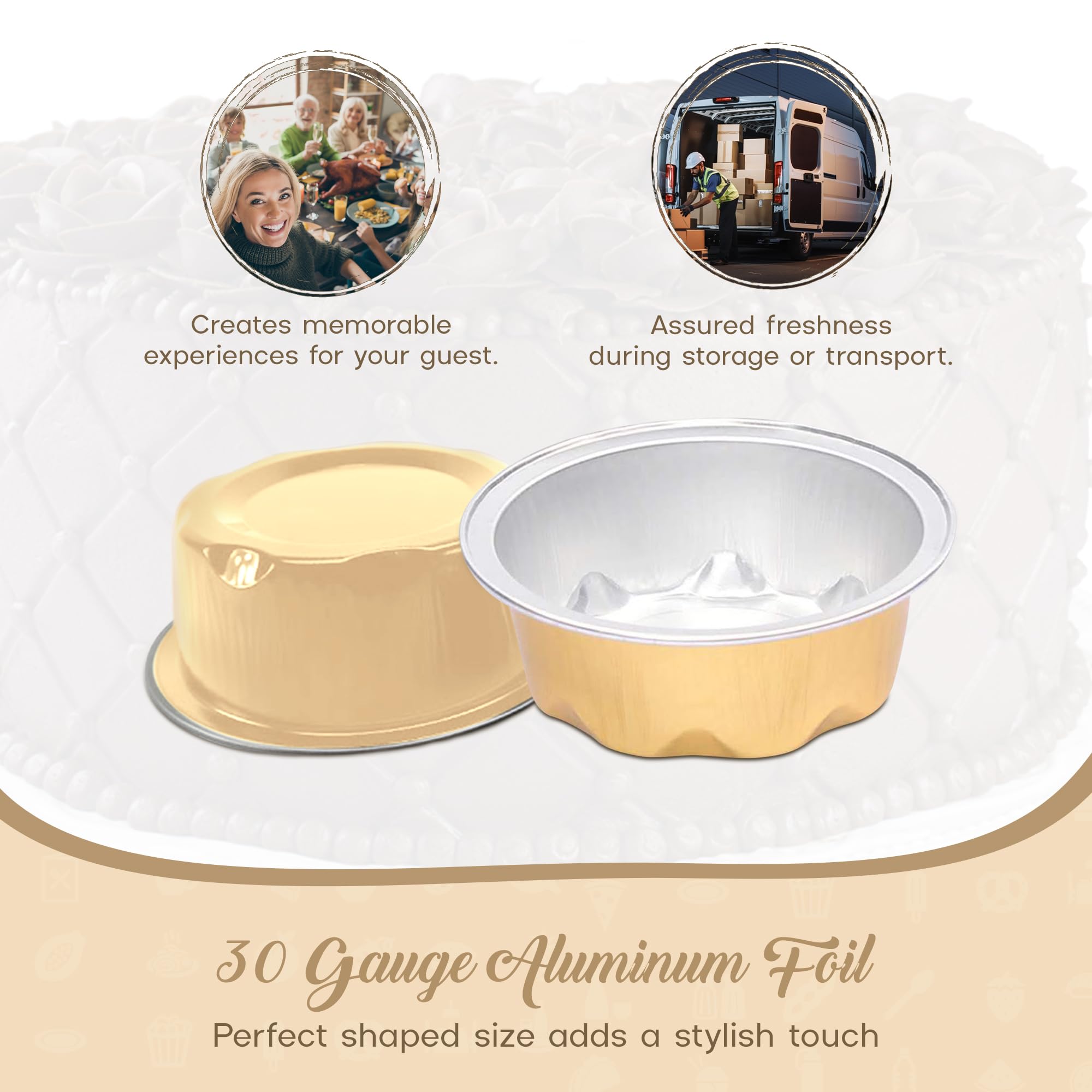 KitchenDance 2 oz Disposable Aluminum Foil Baking Cups - 1000 Gold Mini Dessert Cups for Creme Brulee, Flan, Cupcakes & Chocolates - Perfect for Parties, Catering & Home Baking