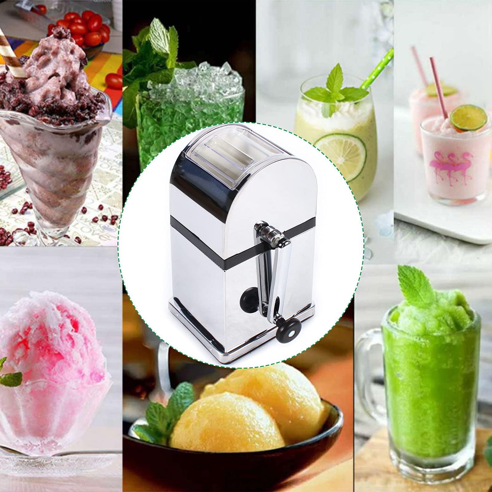 Premium Stainless Steel Manual Ice Crusher - Hand Crank Ice Shaver for Snow Cones, Cocktails & Cold Drinks | Perfect for Home Bars, Restaurants & Parties | Make Shaved Ice & Small Cubes Easily