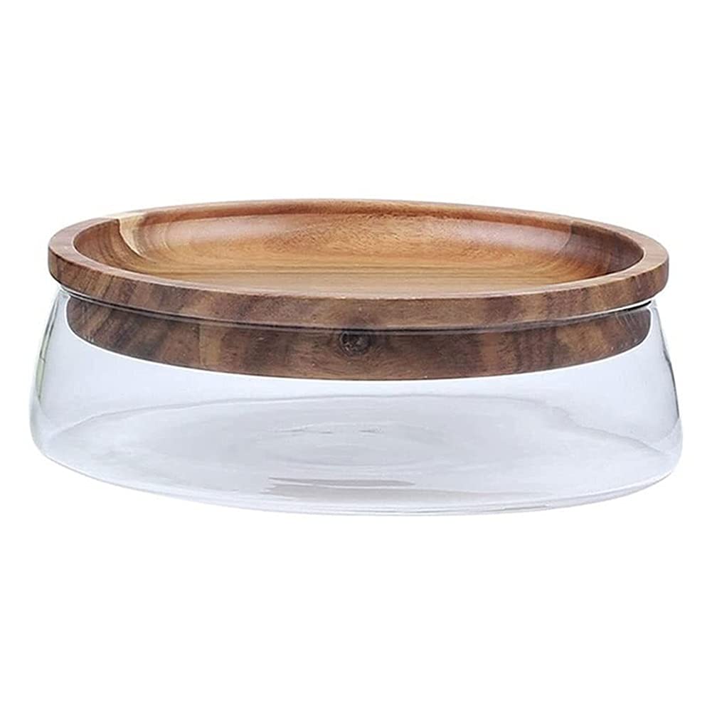 Large Glass Fruit Bowl with Wooden Lid - Perfect for Sweets, Nuts & Dried Fruits Storage | Elegant Kitchen Container for Home & Entertaining