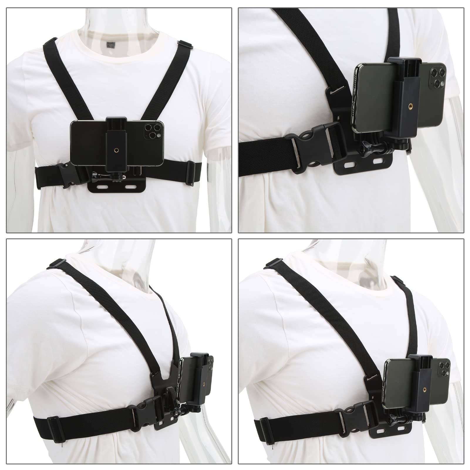 Adjustable Phone Chest Mount Harness for POV Action Camera & Smartphone - Compatible with iPhone, Samsung, GoPro - Perfect for Hiking, Cycling, Vlogging & Hands-Free Recording