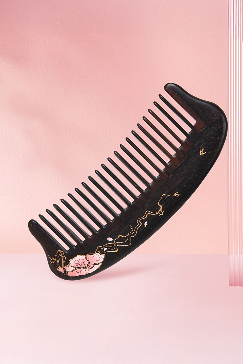 Premium Wide Tooth Comb for Detangling - 100% Natural Ebony Wood - Perfect for Curly, Thick, and Natural Hair Care at Home or Salon