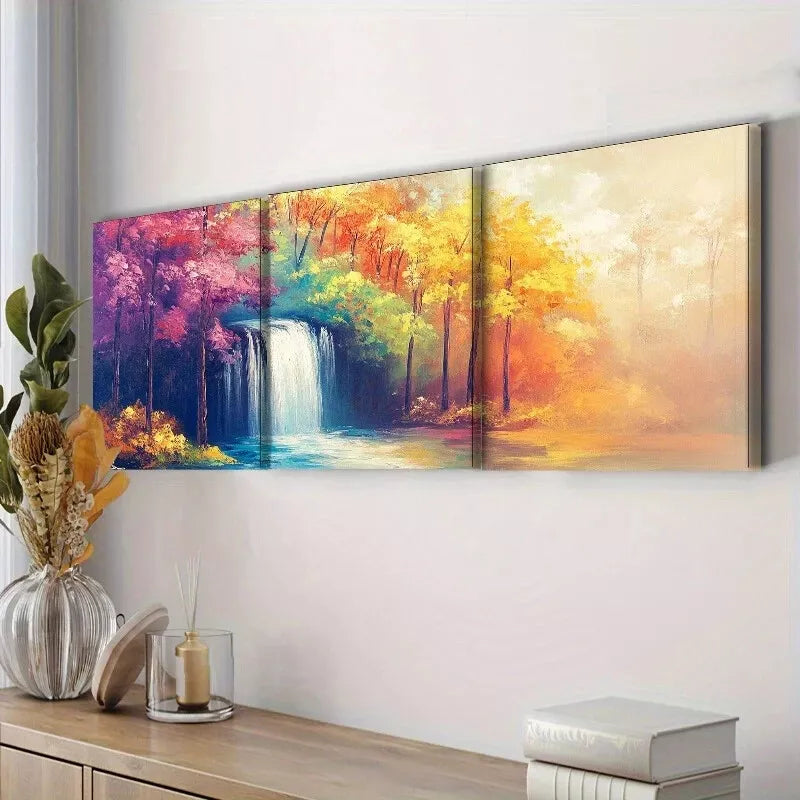 3-Piece Waterfall in the Forest Nature Wall Art Set - Framed Canvas Prints 50x70cm (20x28in) | High Quality Australian Made Wall Decor | Perfect for Living Room, Bedroom & Office Decor