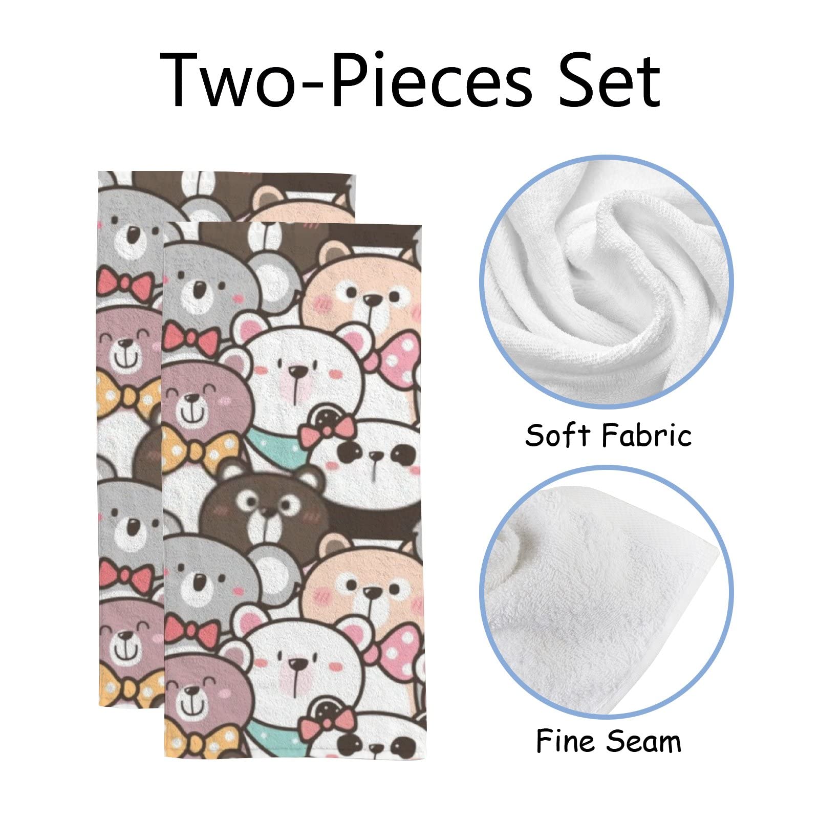 Kuizee Microfiber Hand Towel & Face Towel Set of 2 - Cartoon Bear Panda Koala Design for Kids, Quick-Dry, Highly Absorbent, Ultra Soft, 30x15 Inches - Perfect for Bathroom, Kitchen, Gym & Travel Use