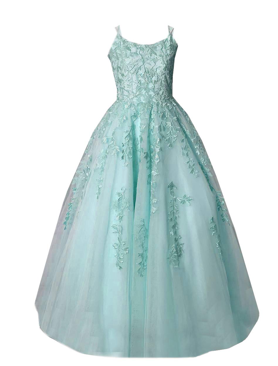 Junguan Girls' Spaghetti Strap Lace Pageant Dress Tulle Princess Birthday Party Gown - Elegant Prom Ball Gown for Pageants, Birthday Parties & Special Occasions