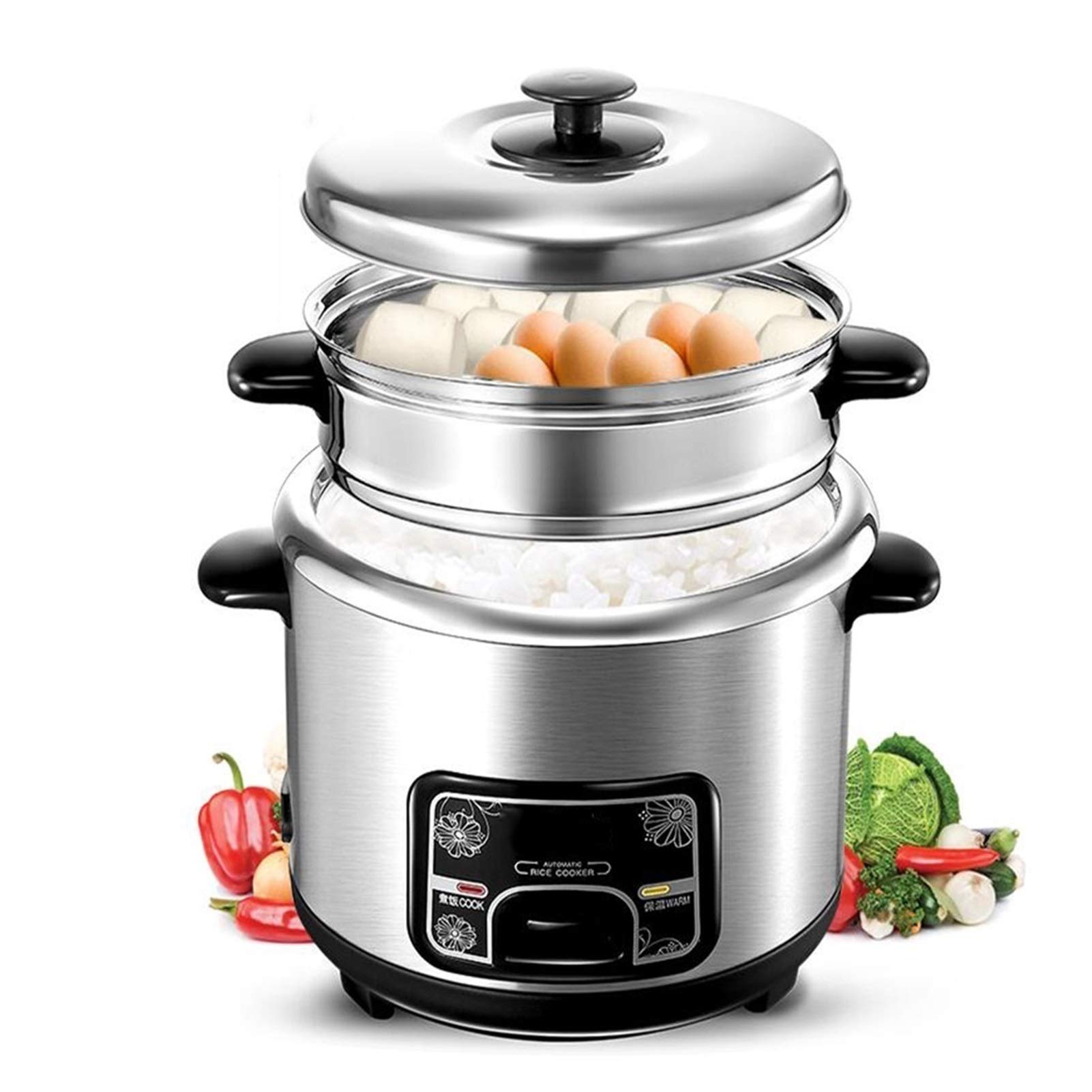 **Portable Stainless Steel Rice Cooker - 3L Mini Rice Cooker with Steam Function, Keep Warm Feature, Non-Stick Inner Pot - Perfect for Travel, Dorm, Office & Small Kitchens**