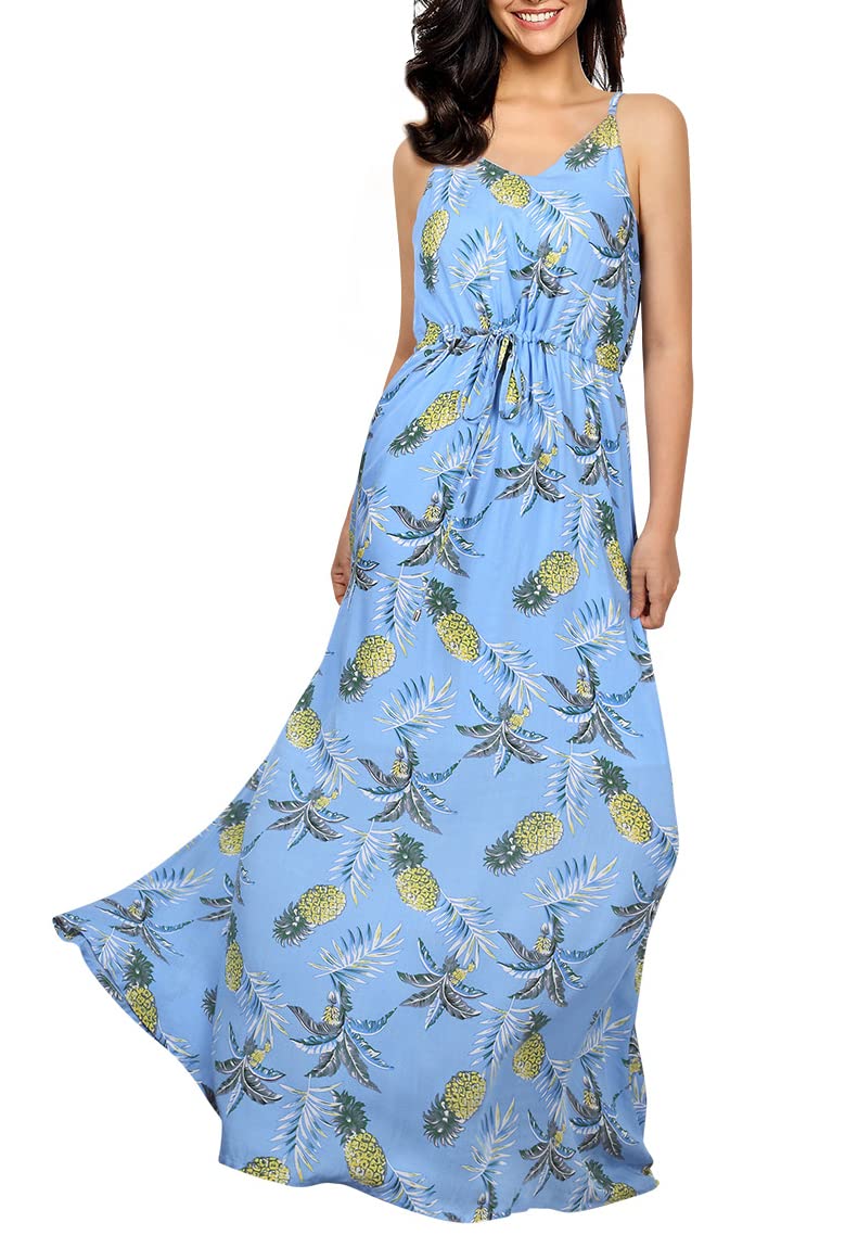 Women's Floral Maxi Dress with V-Neck and Adjustable Straps - Lightweight Summer Beach Dress for Vacation, Pool Party, and Casual Outings