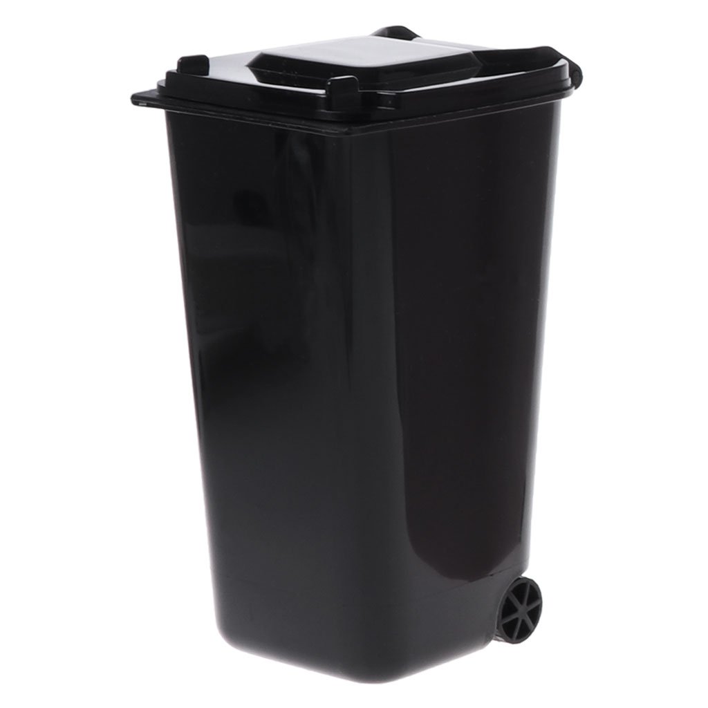 Sturdy Wheelie Trash Can with Pen Holder - Desktop Storage Bin & Mini Garbage Bucket for Office, Home, or Dorm Organization