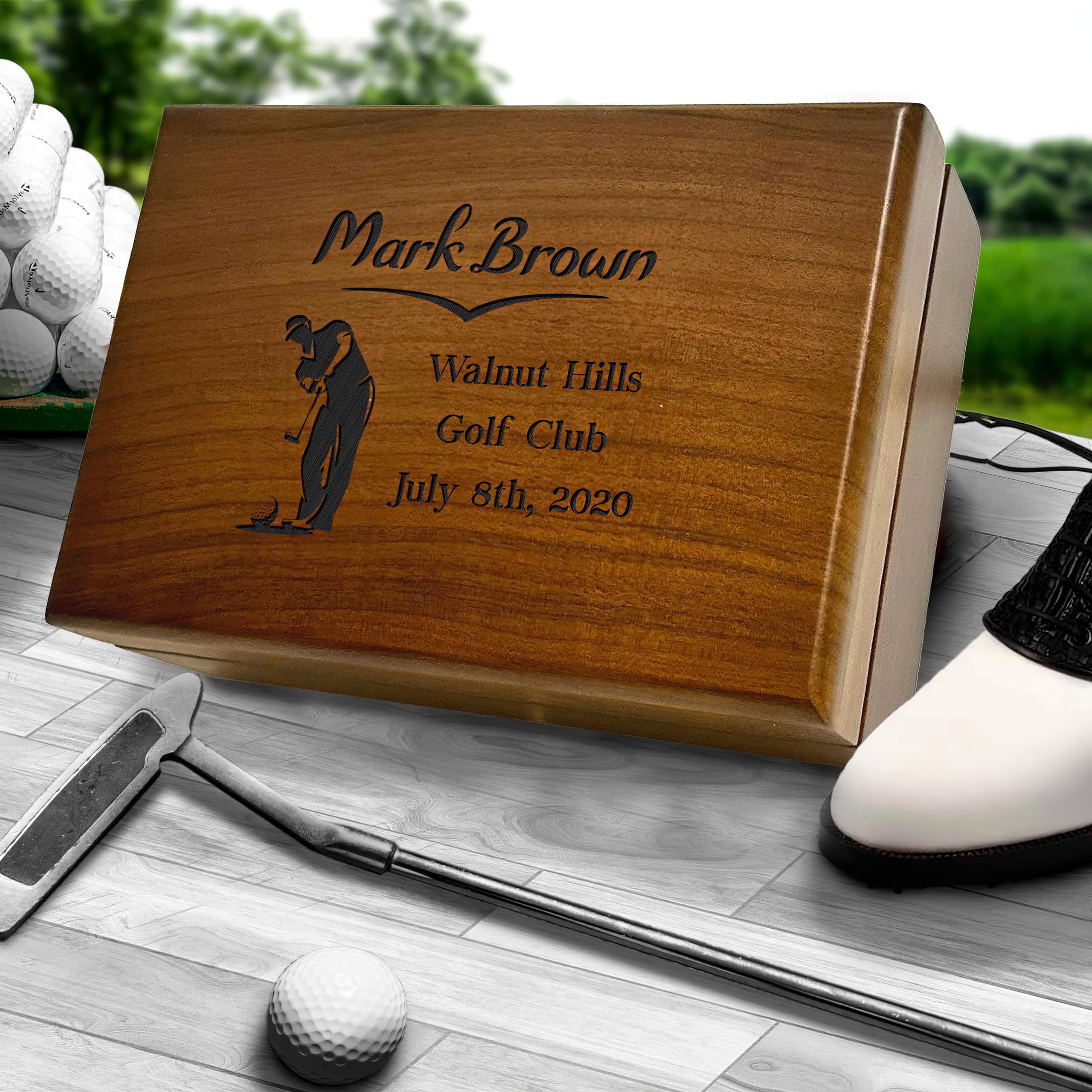 Personalized Golf Keepsake Storage Box - Custom Engraved Golf Ball Display Case - Unique Golf Gift for Men, Dad, Husband & Boyfriend - Perfect Birthday, Retirement & Memory Present for Golf Lovers - Ideal for Home, Office or Clubhouse Display