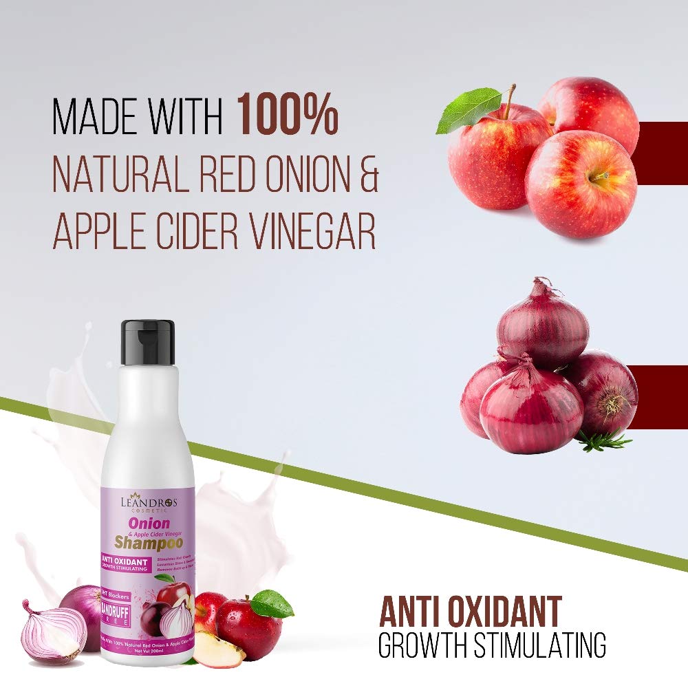 Leandros Onion & Apple Cider Shampoo for Hair Growth - 200ml (Pack of 2) - Natural Hair Care for Men & Women - Perfect for Thinning Hair & Scalp Health