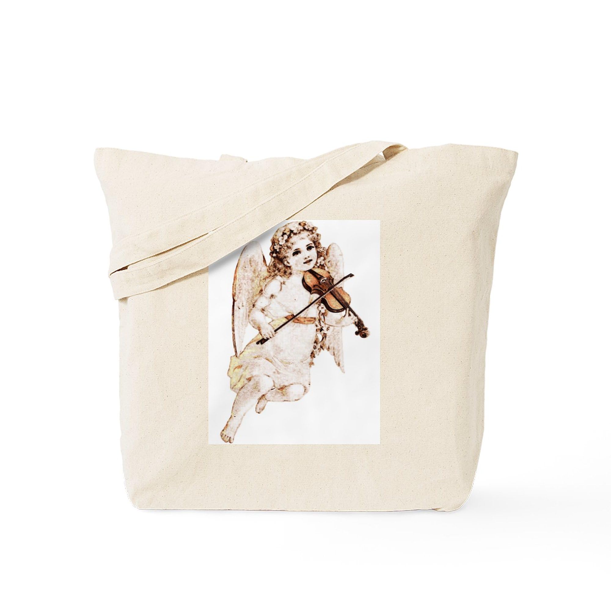 Angel With Violin Tote Bag - Natural Canvas Reusable Shopping Bag for Women, Eco-Friendly Grocery Tote - Perfect for Music Lovers, Church, Bible Study & Farmers Market