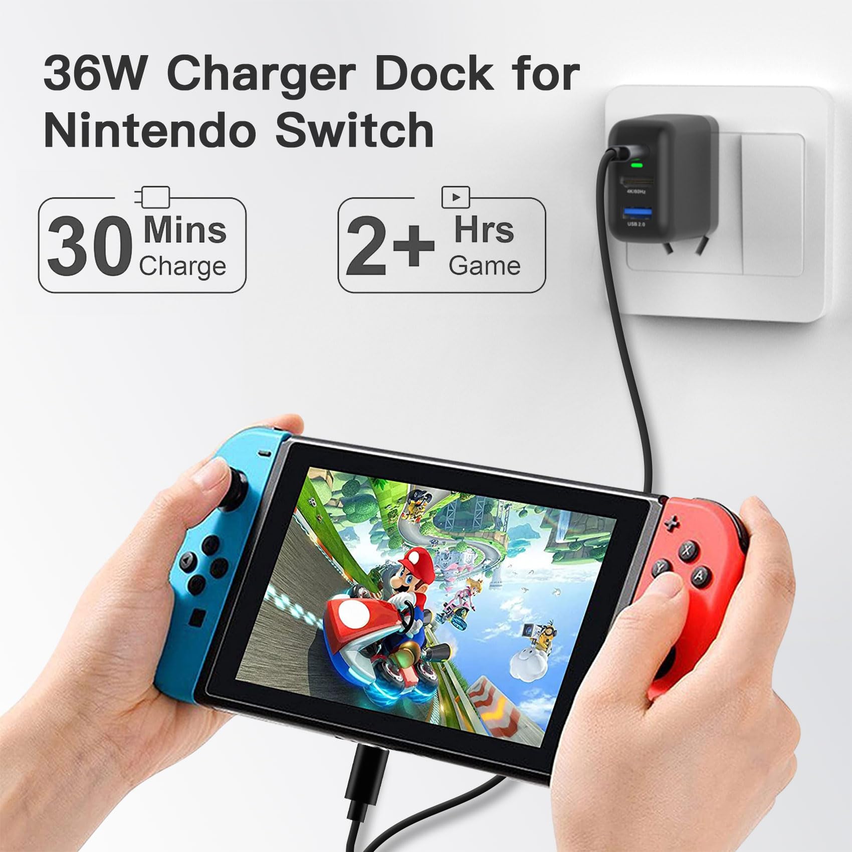 Mirabox 36W Portable TV Docking Station for Nintendo Switch - 4K@60Hz HDMI, USB 2.0 & PD USB-C Fast Charging Ports - Includes Full-Featured USB-C Cable - Perfect for Gaming on TV or Travel Charging