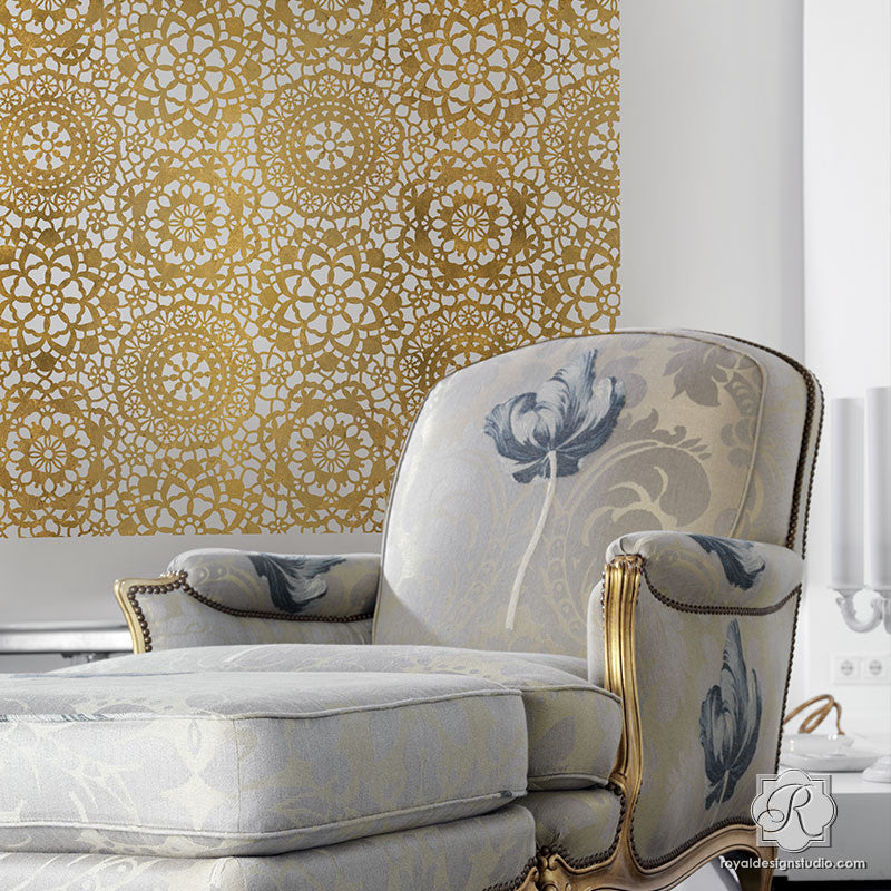 Parlor Lace Wall Stencil - Elegant Victorian Floral Pattern for DIY Home Decor, Wall Painting, and Interior Design Projects