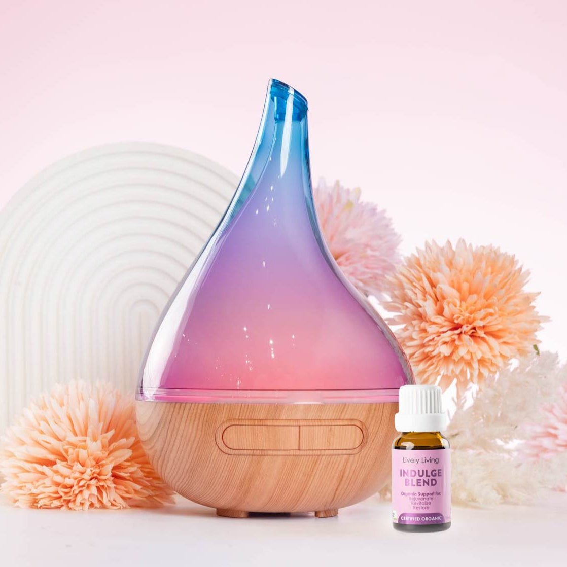 Aroma Bloom Essential Oil Diffuser - Wood & Turquoise Ultrasonic Humidifier with Bonus Essential Oils - Perfect for Home, Office, Yoga & Spa Relaxation