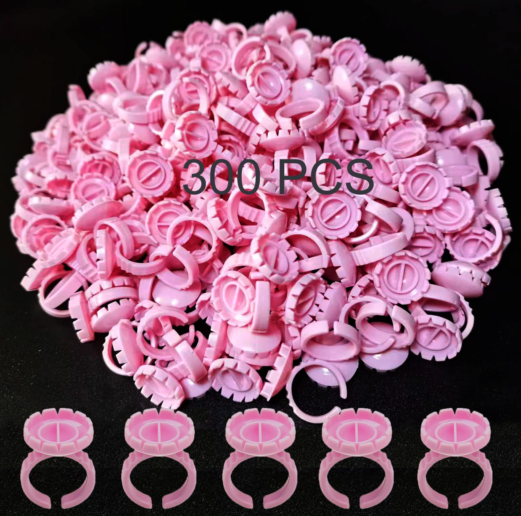 300PCS Disposable Eyelash Extension Glue Rings - Pink Lash Adhesive Holders for Professional & DIY False Eyelash Application - Perfect for Salon, Home Use & Beauty Enthusiasts