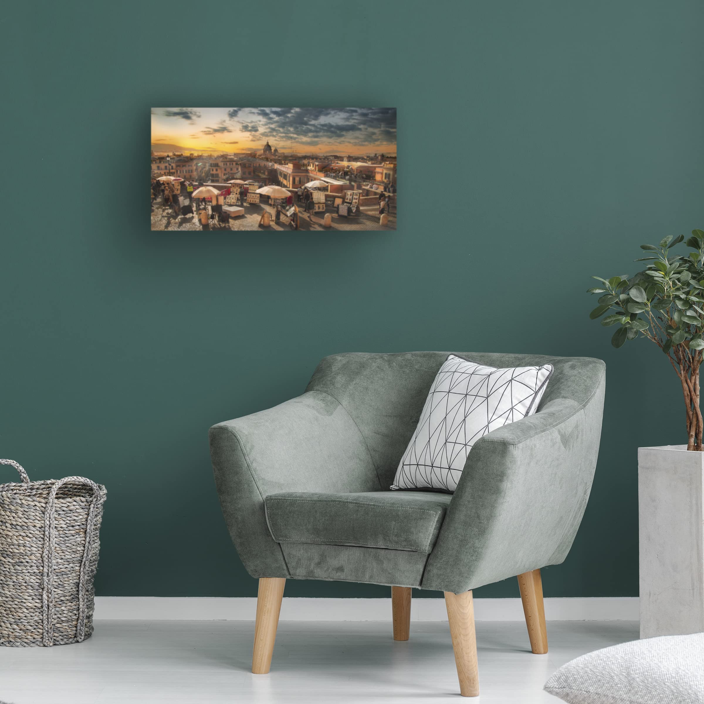 Trademark Fine Art 'Skyline Di Roma' Canvas Wall Art Print by Nicodemo Quaglia - Elegant Italian Cityscape Painting for Living Room, Office & Home Decor
