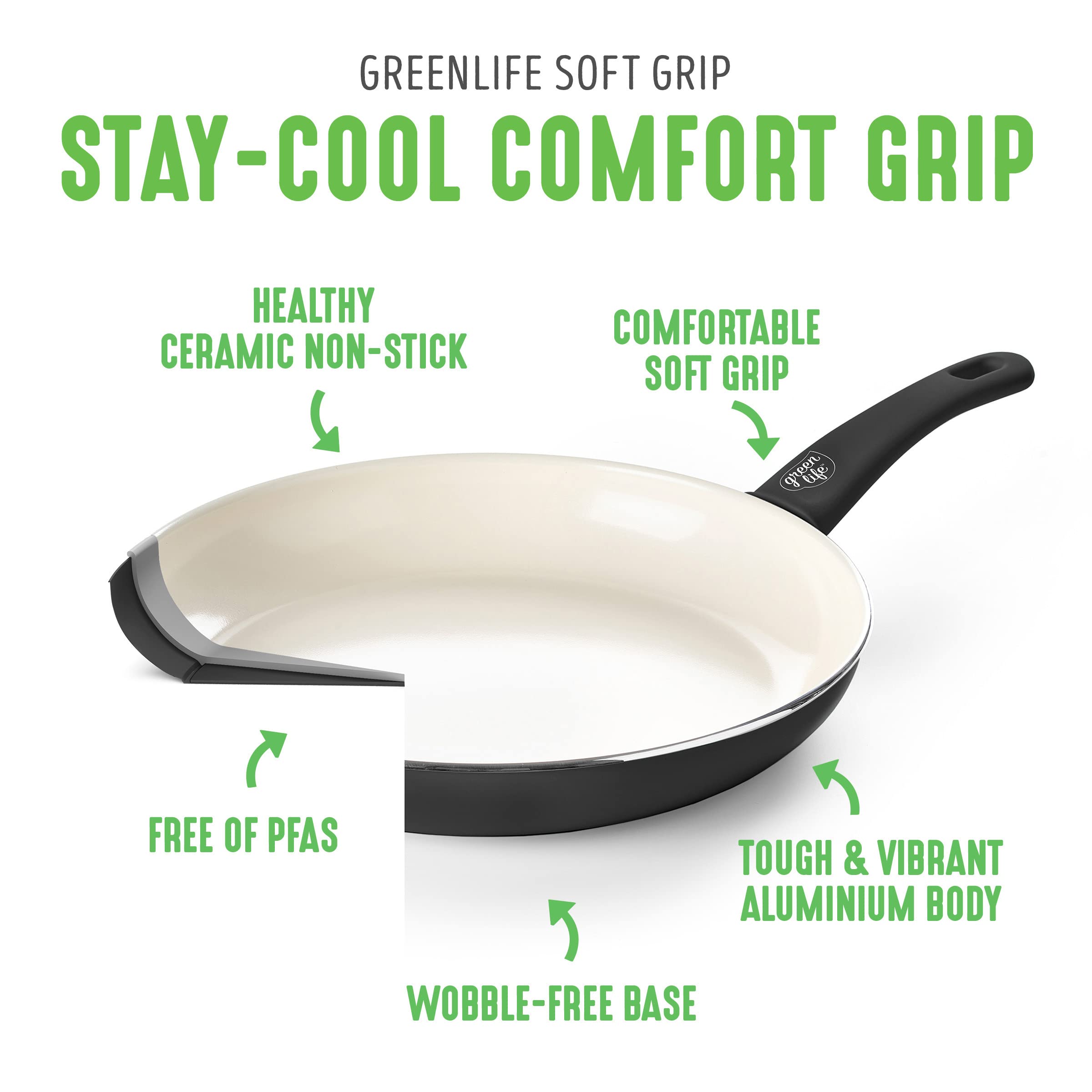 GreenLife Soft Grip 16-Piece Non-Toxic Ceramic Nonstick Cookware Set - PFAS-Free, Oven & Dishwasher Safe Pots and Pans with Glass Lids & Stay-Cool Handles - Perfect for Frying, Sauteing, and Cooking Sauces - Ideal for Home Chefs and Healthy Meal Prep