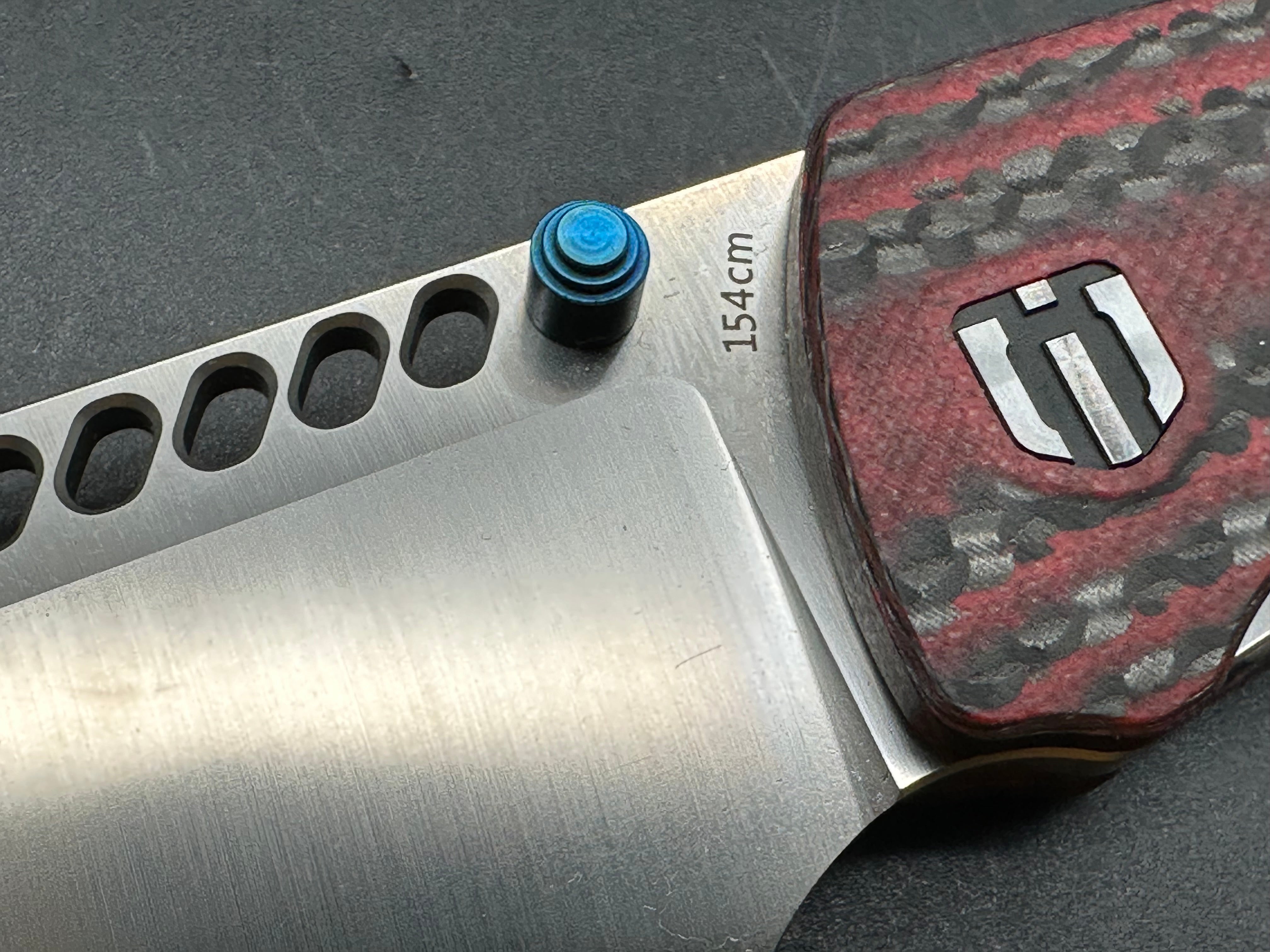 SHIELDON CYBERDASHI Pocket Knife - 154CM Stainless Steel Blade, Black & Red Carbon Fiber Handle - EDC Folding Knife for Camping, Hiking and Outdoor Survival