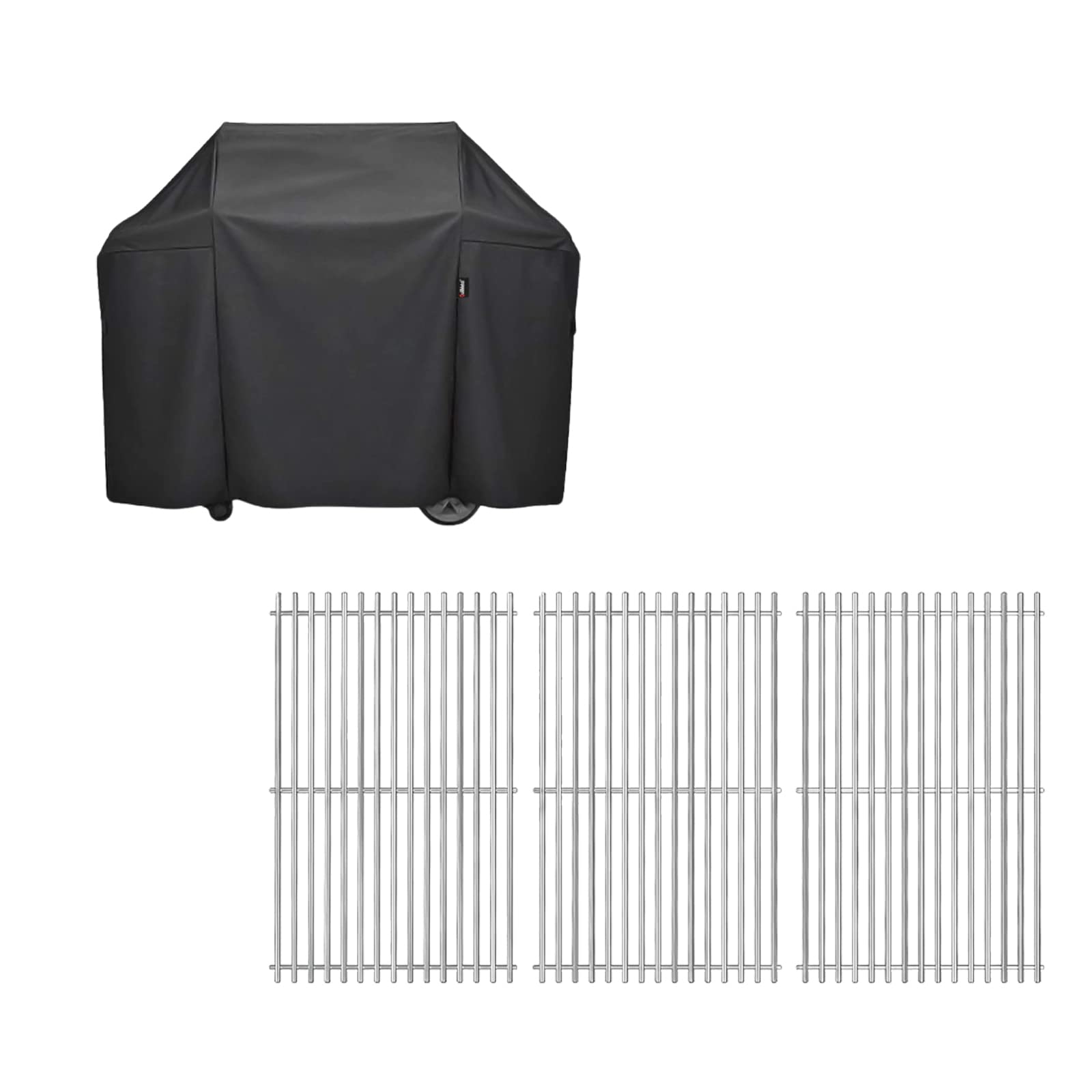 QuliMetal 7131 Premium Waterproof Grill Cover & SUS304 9MM Stainless Steel Cooking Grates for Weber Genesis II 4 Burner Gas Grills - Durable BBQ Protection & Replacement Parts for Outdoor Cooking